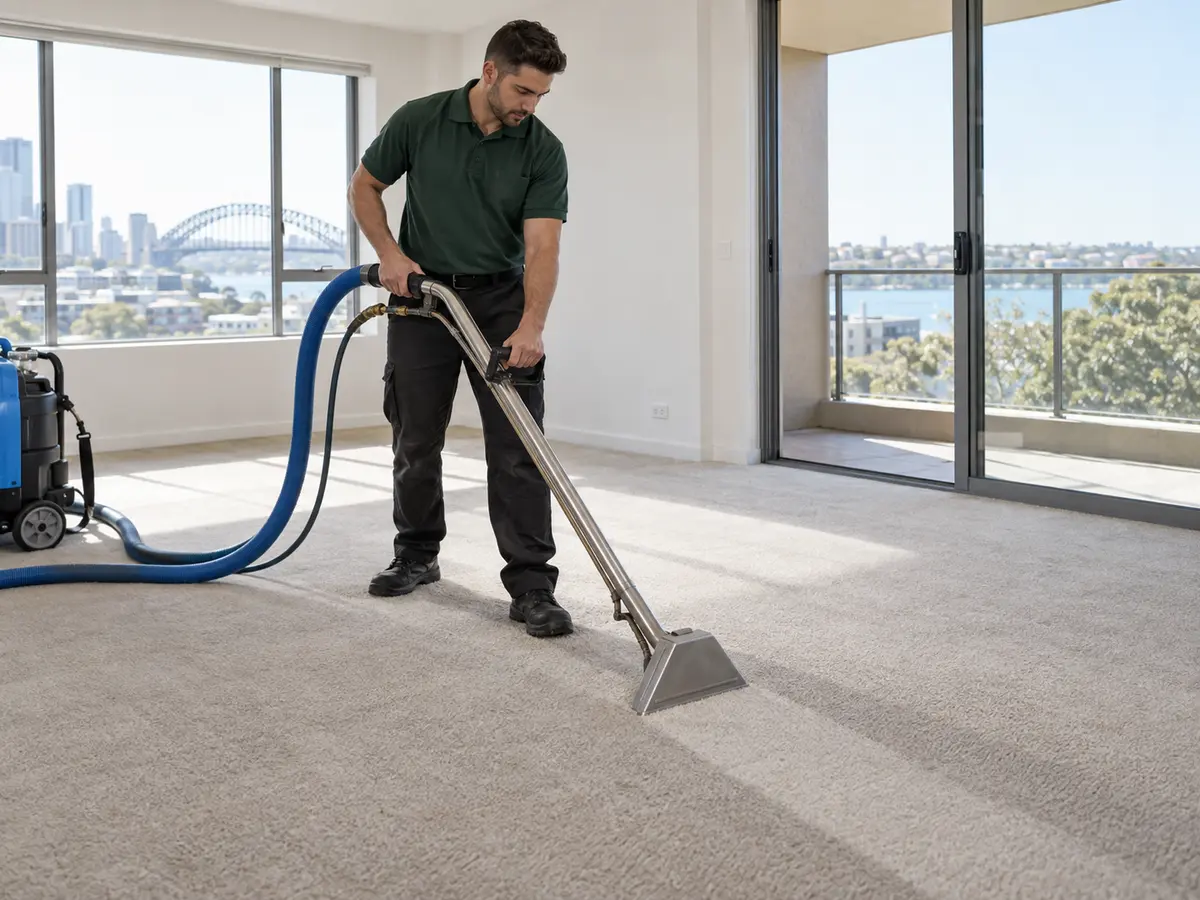 Professional carpet steam cleaning in an empty apartment
